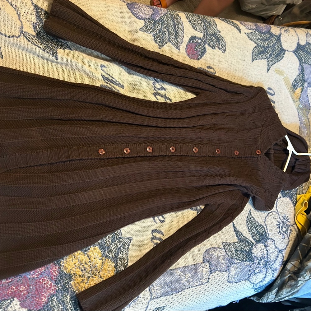 Elegant Brown Button-Up Knit Dress